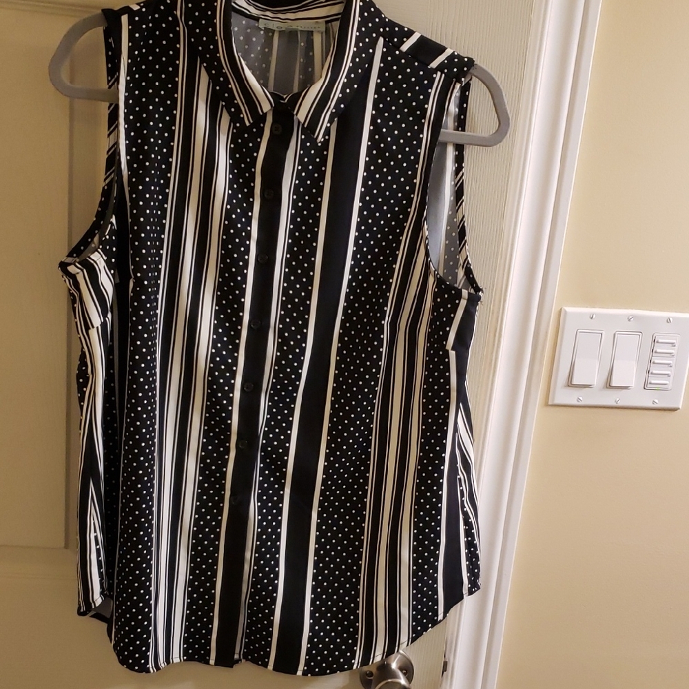 Cleo Black and White Polka Dot Striped Blouse
